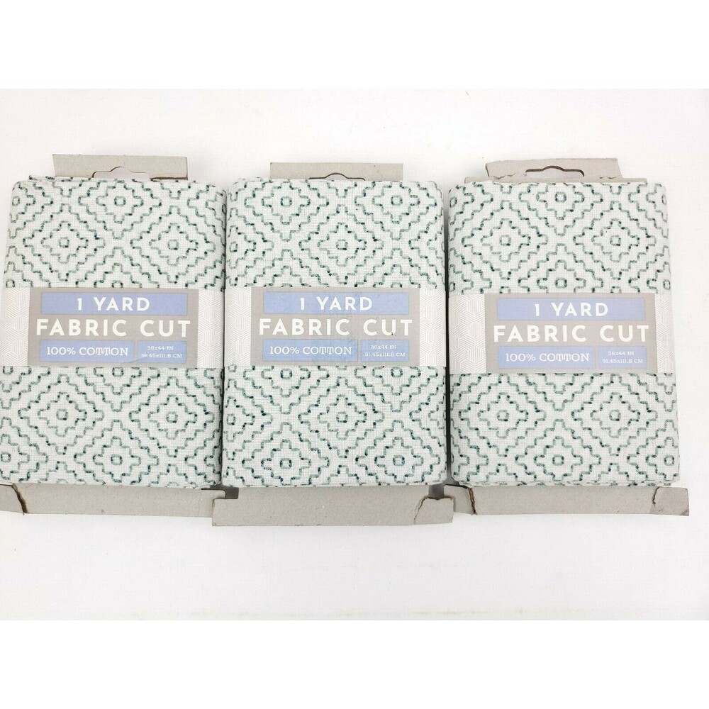 3 Yards Sewing Fabric David Textiles Green Diamonds Geometric 1 Yard Each (x3)